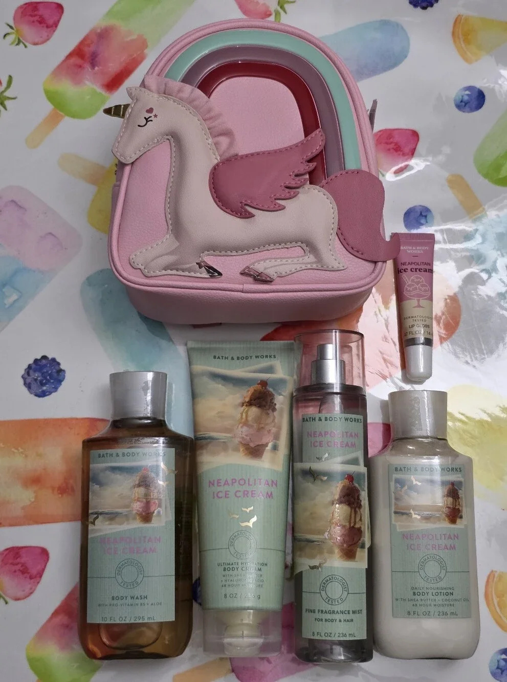 Bath & Body Works Neapolitan Ice Cream Body Care & Backpack 6 Piece Gift Set